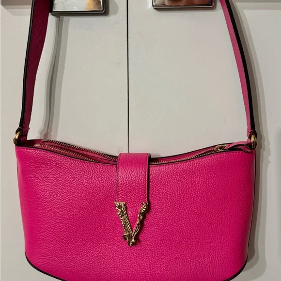 New!! Versace Virtus Hot Pink Mini Hobo Purse + COA - Picture 2 of 10